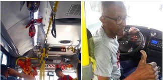 Motorista de transporte público enfeita seu ônibus para receber seus passageiros